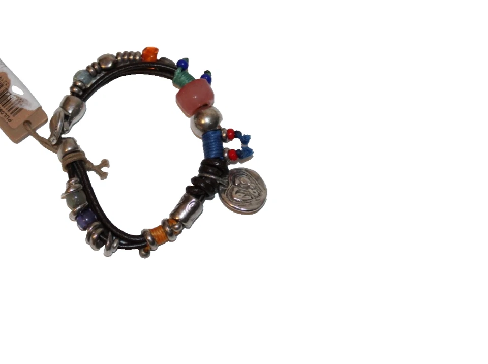 Pulsera Uno de 50 cuero y plata de ley dijes piedras varias filas unisex Foto 1 de 4