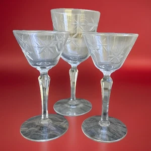 Libbey Candlelight Grabado 1 Copa de Vino 2 Licores Cóctel Starburst Años 30 - Imagen 1 de 8