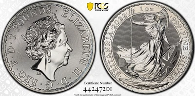 2022 £2 SILVER BRITANNIA First Strike PCGS MS69 1oz Coin Great Britain - Image 1 of 3
