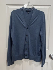 BANANA REPUBLIC Silk Cotton Cashmere Cardigan Mens Large Button Up Blue Preppy - Picture 1 of 7
