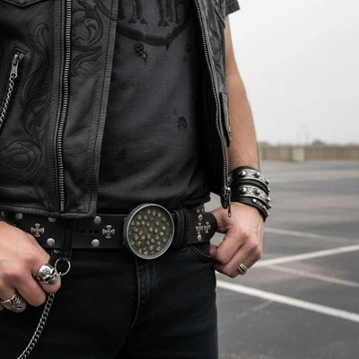 Nuovo Uomo Metallo Argento Moda Fibbia Motociclista Skeleton Marrone Mini Gotico - Immagine 1 di 4