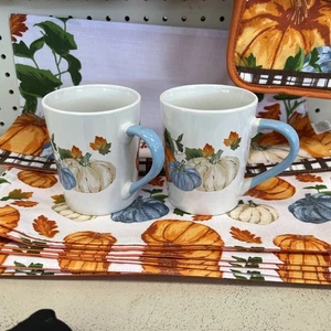 Royal Norfolk Fall Pumpkins Thanksgiving Autumn Mugs NEW Set of 2 Free Shipping - Picture 1 of 6