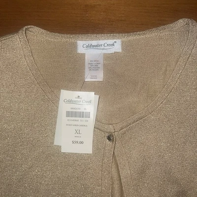 NUEVO Cárdigan para mujer Coldwater Creek DORADO mezcla de seda manga 3/4 talla XL Foto 1 de 4