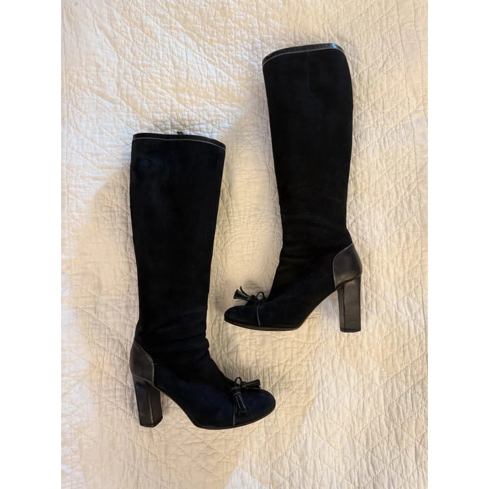 Vintage Kate Spade New York Black Suede Knee-High Boots Made in Italy 8.5  - Изображение 1 из 4