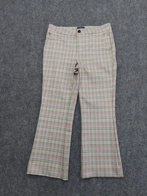 NYDJ Not Your Daughters 裤子女式 4 米色粉色格子 Ponte 针织喇叭作物 — 第 1/4 张图片