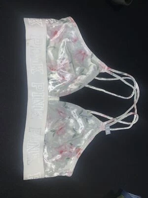 全新 Victoria's Secret 粉色 无内衬 S 码 小号 Bralette 绑带 白色 VS 扣环 — 第 1/4 张图片