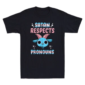 Satan Respects Pronouns Transgender Pentagram Trans Flag Vintage Men's T-Shirt - Picture 1 of 7