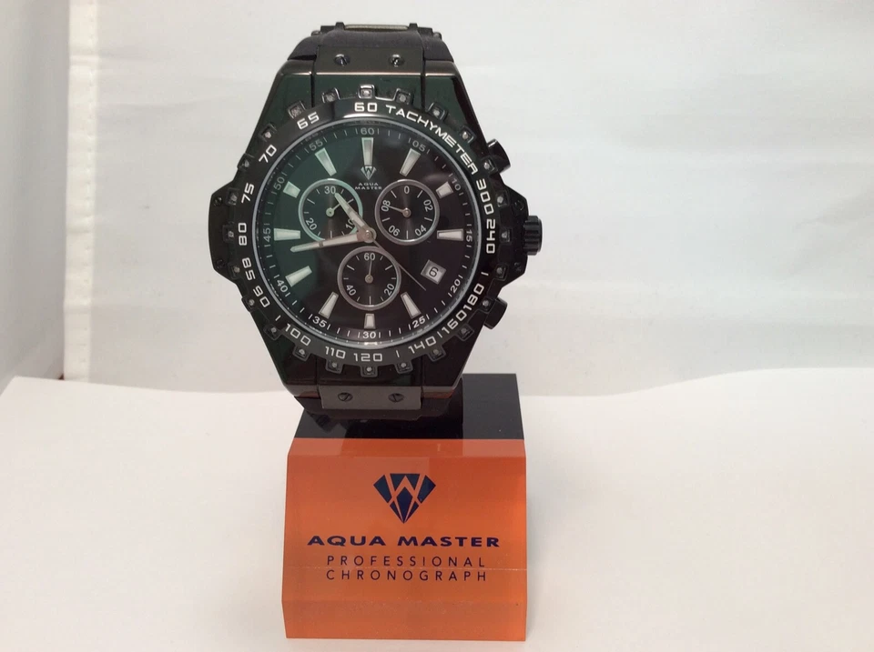 Aqua Master Jojo Jojino Rodeo Black Metal Black Rubber 55mm Diamond Watch W337 - Image 1 of 4