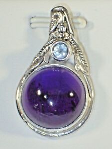 NATURAL AMETHYST & BLUE TOPAZ PENDANT- 925 SILVER, 14K WHITE GOLD PLATED #13