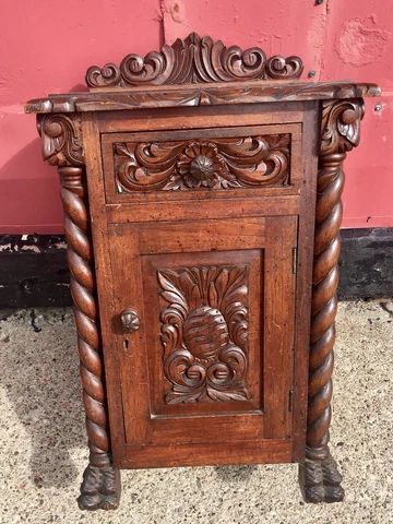 Rare & Unusual 19 th century carved wine cabinet With Carved Pineapple Ship Ok Cover
