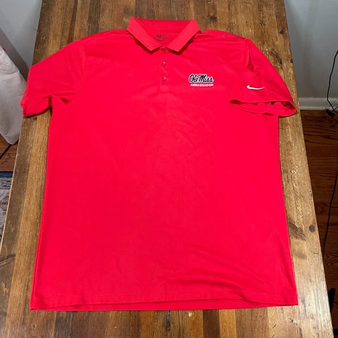 Ole Miss Rebels Polo Shirt Mens XL Nike Red Casual Golf Rugby Ambassador Cover