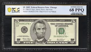 FR. 1989-G* 2003 $5 *STAR* FRN CHICAGO, IL PCGS BANKNOTE GEM UNCIRCULATED-68PPQ - Picture 1 of 2