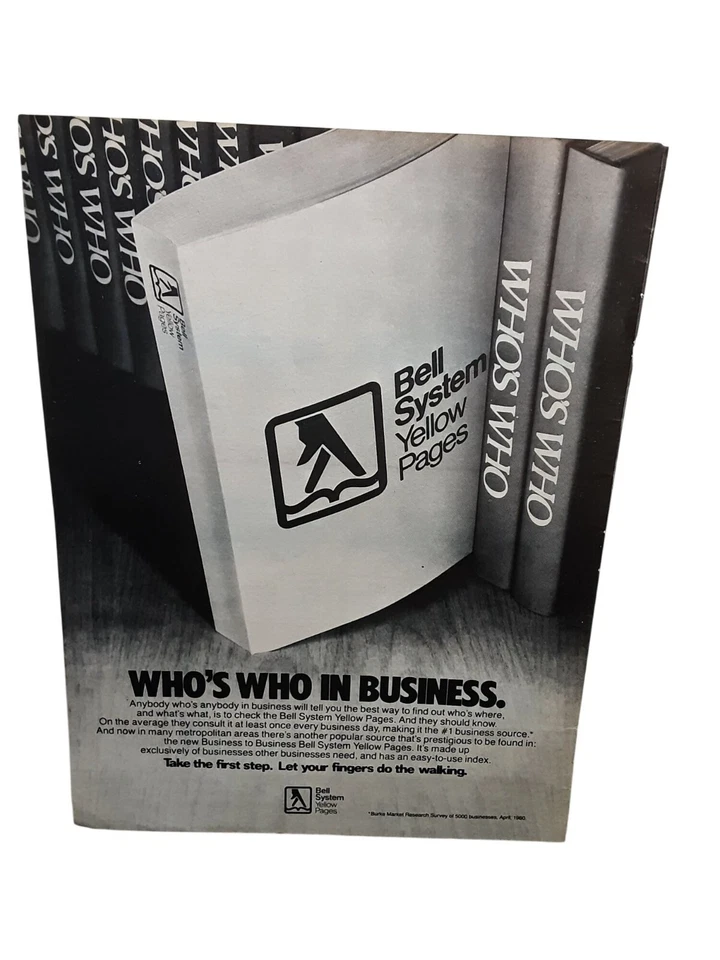 Anuncio de páginas amarillas del sistema Bell 1981 "Quién es quién en los negocios" impresión vintage Foto 1 de 1