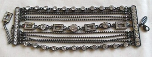 KÜSTE BREIT KLAR KRISTALL MEHRSTRÄNGIGES ARMBAND GUN METAL GRAU 7-9" (9096) - Bild 1 von 5