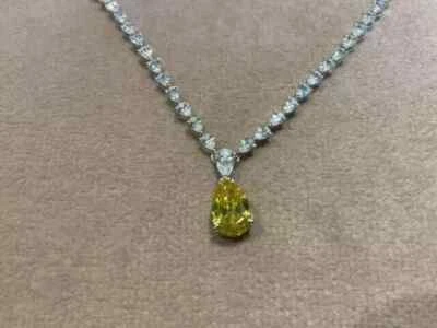 Женское теннисное ожерелье из цитрина 7 карат с грушевидной огранкой отделка белым золотом 14 карат - Изображение 1 из 4