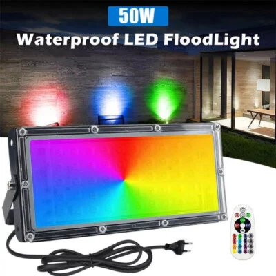 50W RGB LED Fluter Außen Strahler RGB 16-Farbe 4-Modi Bunt Scheinwerfer Strahler - Bild 1 von 4