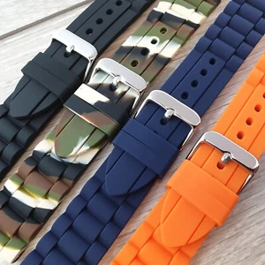 Silicone Rubber Divers Watch Strap Black Orange Blue Camo 18mm 20mm 22mm 24mm - Picture 1 of 18