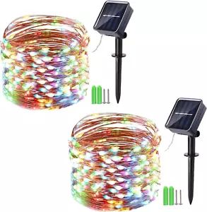 2 Pezzi Luci Natale Esterno Solare, 15M 150 LED Catena Luminosa Di Filo Di Rame - Foto 1 di 15