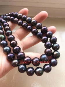 long AAAAA 36"11-12mm REAL TAHITIAN blue red black Multicolor pearl necklace 14K - Picture 1 of 5