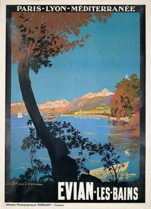 Evian Les Bains Julien Lacaze 1930 TRAVEL POSTER views on Lac Leman Mont Blanc - Picture 1 of 1