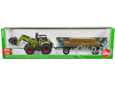 CLAAS TRACTOR W/ SQUARE BALE GRAB & TRAILER W/ BALES 1/50 DIECAST BY SIKU 1946 - Image 1 of 2