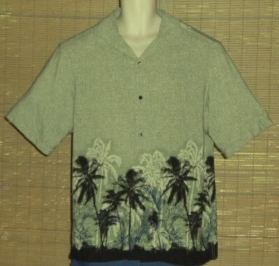 Mens AXCESS Hawaiian Shirt Green Black Blue Beige Palm Tree Silhouettes Large - Image 1 of 4