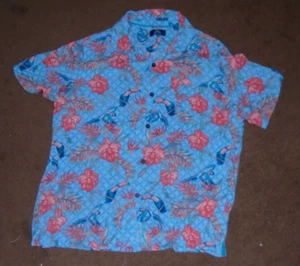 Toucans Tropical Flowers & Leaf Rayon Button Front Shirt Men's L Large - Picture 1 of 2