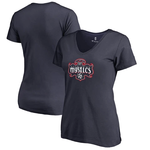 Women's Fanatics Branded Navy Washington Mystics Primary Logo V-Neck T-Shirt Cover