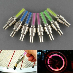 UK 2PC VALVE DUST CAP TYRE COLOUR LED NEON CAR BIKE WHEEL LIGHTS SAFETY - Picture 1 of 14