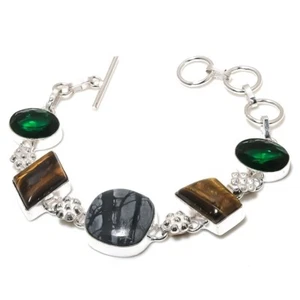 Picasso Jaspder Gemstone Handmade 925 Sterling Silver Jewelry Bracelet Sz 7-8" - Picture 1 of 1