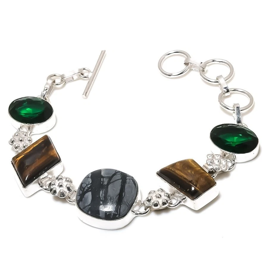 Picasso Jaspder Gemstone Handmade 925 Sterling Silver Jewelry Bracelet Sz 7-8" - Image 1 of 1