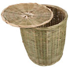Woven Waste Basket with Lid - Natural Rattan Garbage Bin