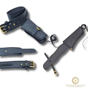 New Adult Cowboy Black Single Holster Belt Faux Leather Premium Quality - Picture 1 of 7