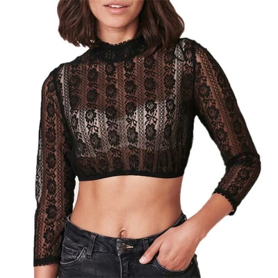 Krüger Dirndlbluse Maelle schwarz | Spitze hochgeschlossen langarm | Damen  - Bild 1 von 4