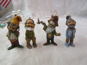 Vintage Hong Kong 4 plastic Christmas Ornaments Gnomes Elves #37 - Picture 1 of 4