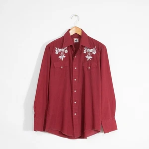 Vintage Chute 1 Western Pearl Snap Shirt Large - Langarm Distressed Blumen - Bild 1 von 6