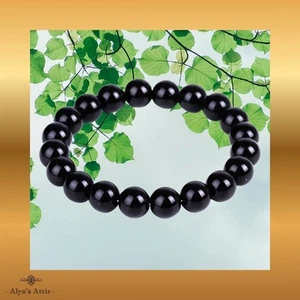 Schwarzer Obsidian Naturstein Elastische Armbänder 10 mm Rund Perlen - Bild 1 von 6