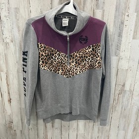 PINK Victoria's Secret Leopard Animal Print Boyfriend Half-Zip Pullover Small
