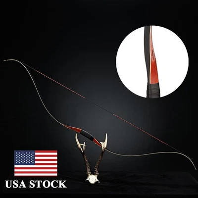 Archery 55'' Traditional Bow 20-50lb Recurve Longbow Handmade Hunting Horse Bow - Image 1 of 4