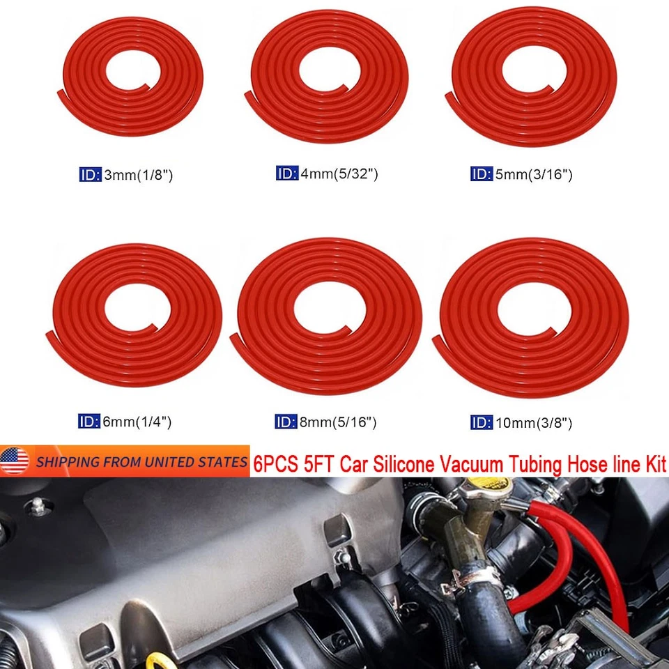 Kit de 6 PIEZAS Manguera de Aspiradora de Silicona Roja Automotriz Alto Rendimiento Coche Líneas de Aspiradora Foto 1 de 4