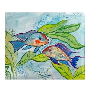 Betsy Drake Pair of Fish Fleece Throw - Picture 1 of 1