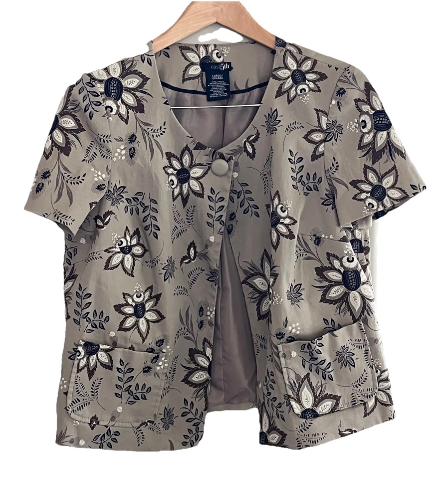 East 5 одна кнопка коротким рукавом с подкладкой желтовато-коричневый w/цветочный куртка женщин большой костюм - Изображение 1 из 4