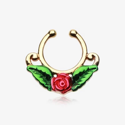 Rose Blossom Filigree Fake Septum Clip-On Ring - Image 1 of 2