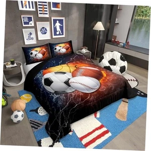 Football Bedding Set Baseball Full Size Comforter Sets Basketball Bedding - Picture 1 of 7