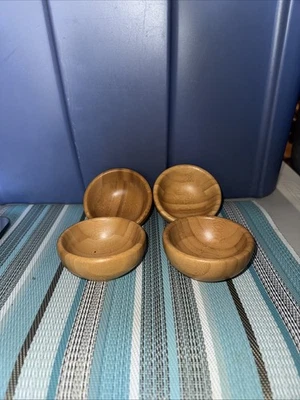 复古 4 件套 Pampered Chef 竹制小吃/酱碗 3 5/8 英寸直径 #0110 — 第 1/4 张图片