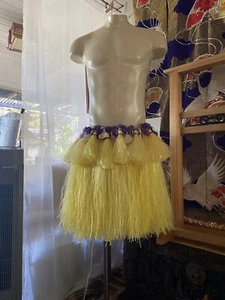 New Tahitian Dance Cellophane Skirt In Bright Yellow & Purple Accented Shell - Picture 1 of 7