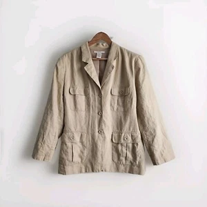 Merona Women 100% Linen Blazer Beige Nude Natural Size XL Lined Cargo Pockets - Picture 1 of 6
