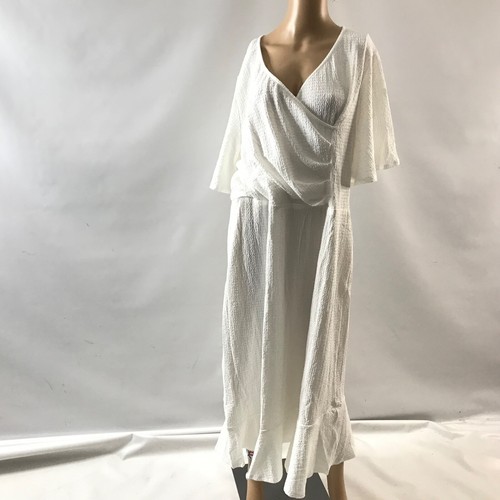 OFF WHITE Vestito donna midi nuovo taglia 4XL sirena manica corta bianco sporco increspato bodycon