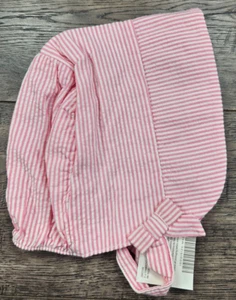 Baby Girl Clothes New Janie & Jack 6-12 Month Pink Striped Bonnet Hat - Picture 1 of 2