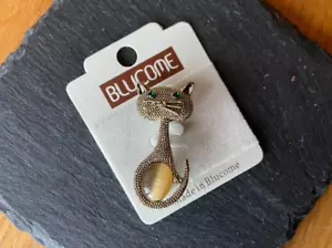 Brosche Anstecker Katze goldfarben mit Glitzersteinen NEU Geschenkidee (06) - Bild 1 von 3